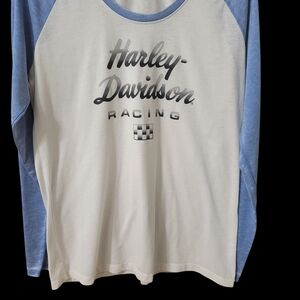 Harley-Davidson Blue and White Long Sleeve Tee